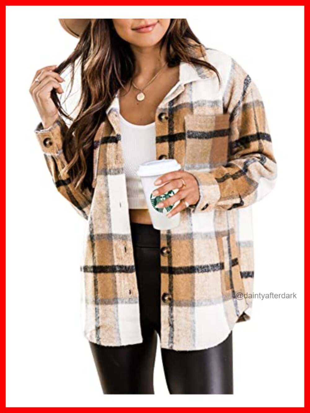 Plaid Flannel Shacket Jacket Button Down Shirt w Pockets